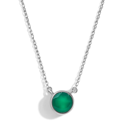 Green Onyx Necklace Solitaire - white gold