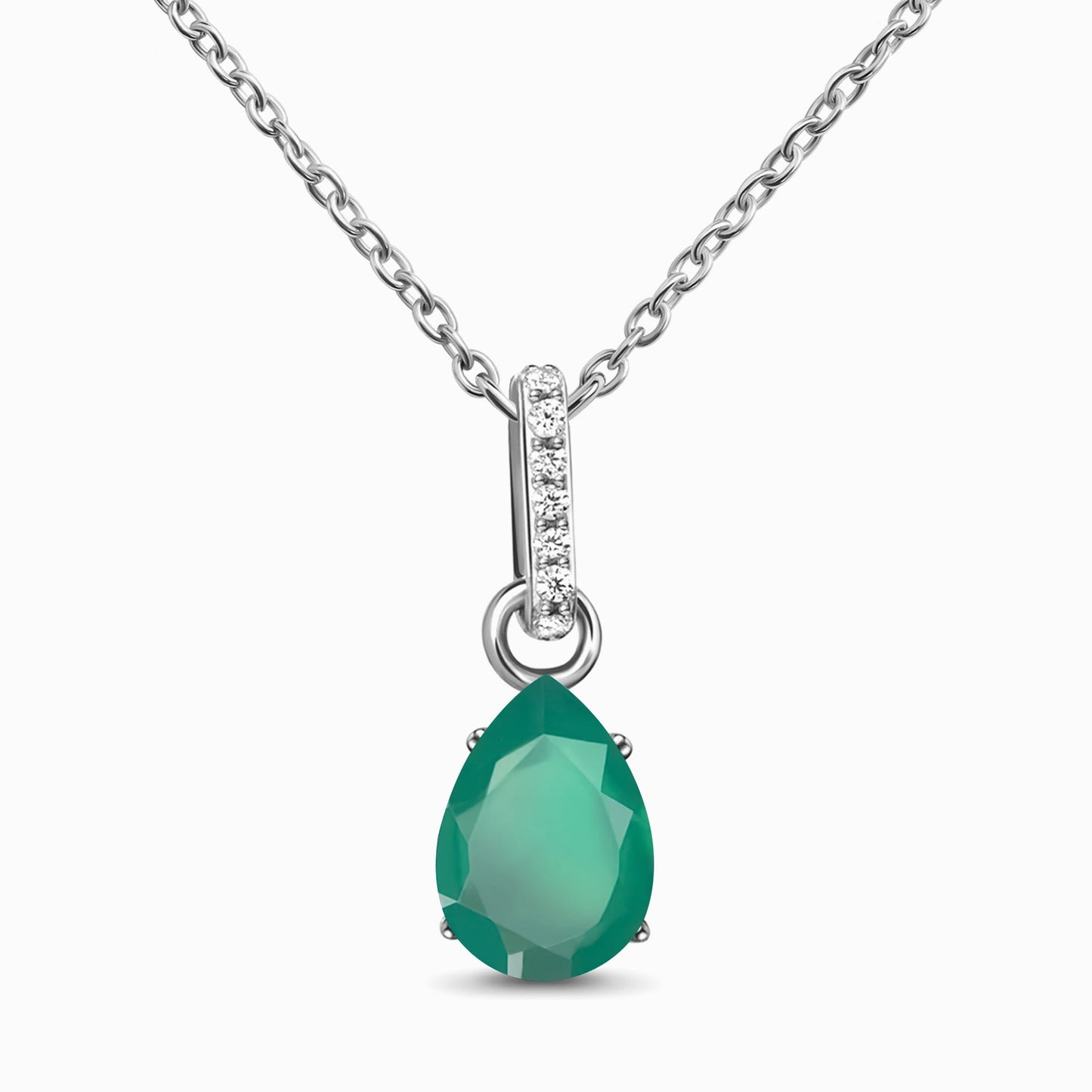 Fine Green Onyx Lab Diamond Necklace Sway - silver