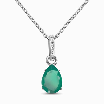 Fine Green Onyx Lab Diamond Necklace Sway - silver