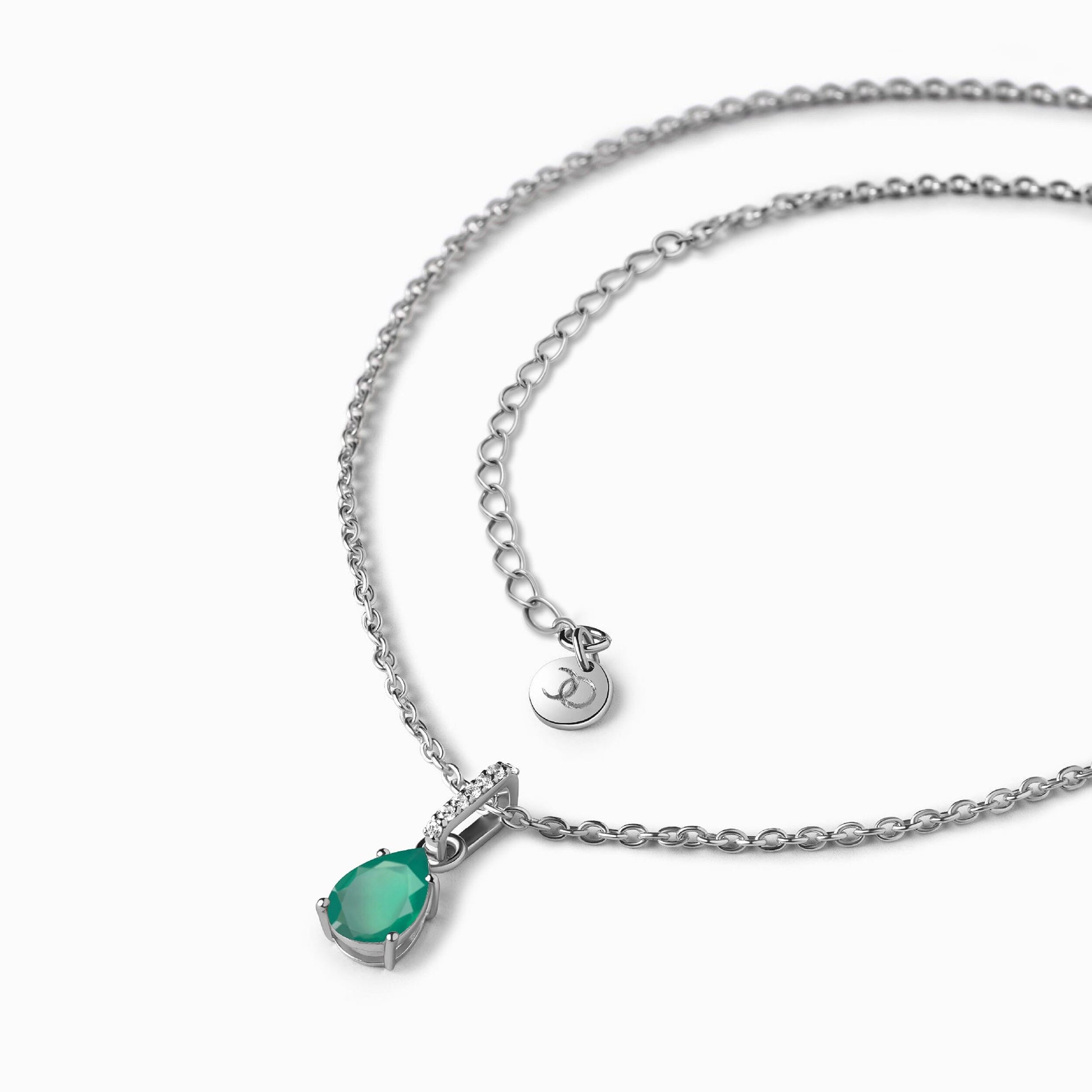 Taurus Zodiac Necklace Set - silver green onyx detail