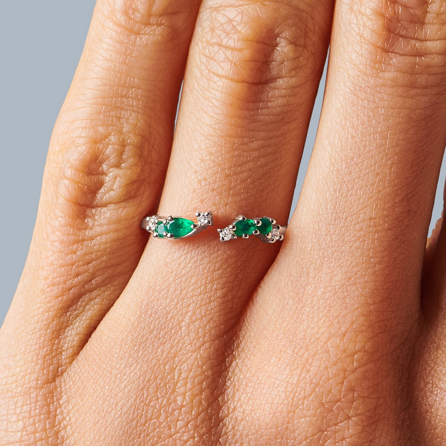 Adjustable Green Onyx Ring Flourish - silver model