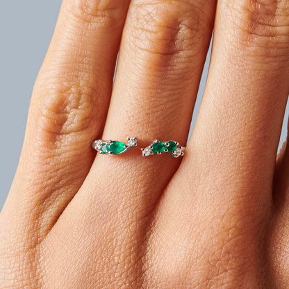 Adjustable Green Onyx Ring Flourish - silver model