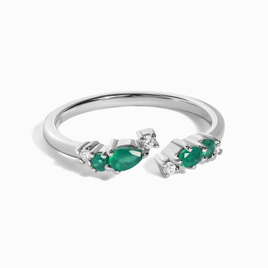 Adjustable Green Onyx Ring Flourish - silver