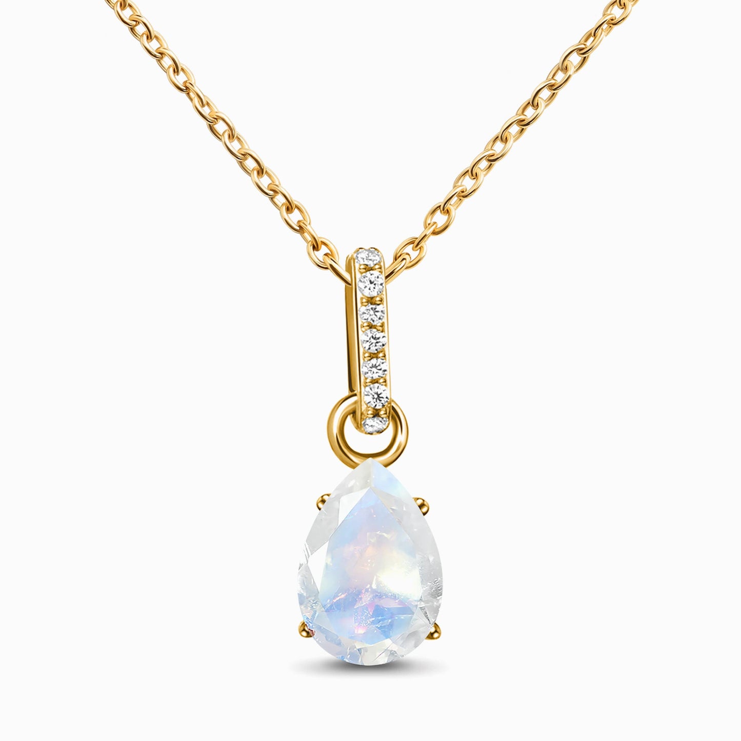Fine Moonstone Lab Diamond Necklace Sway - June Birthstone - YG