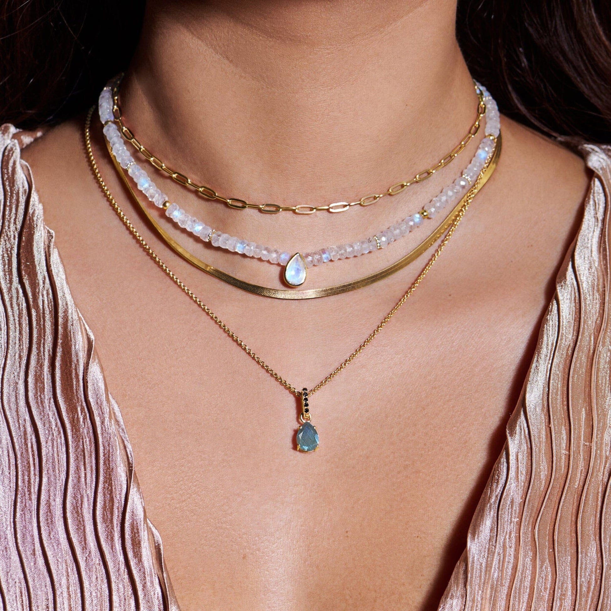 Labradorite Black Spinel Necklace - Sway - gold detail