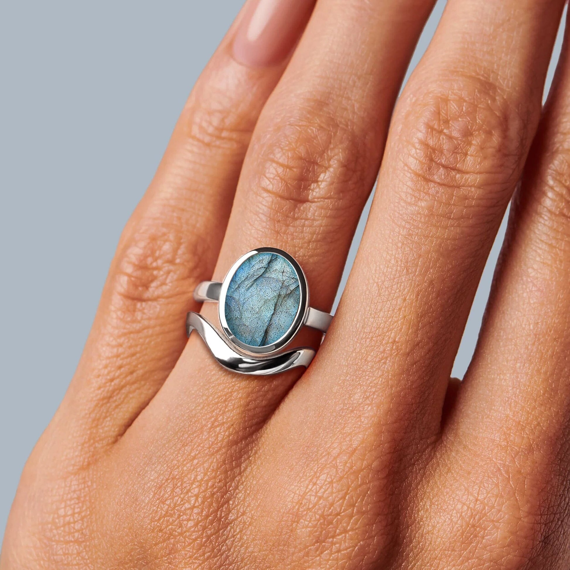 Enfolded Labradorite & Waves Rings - silver studio
