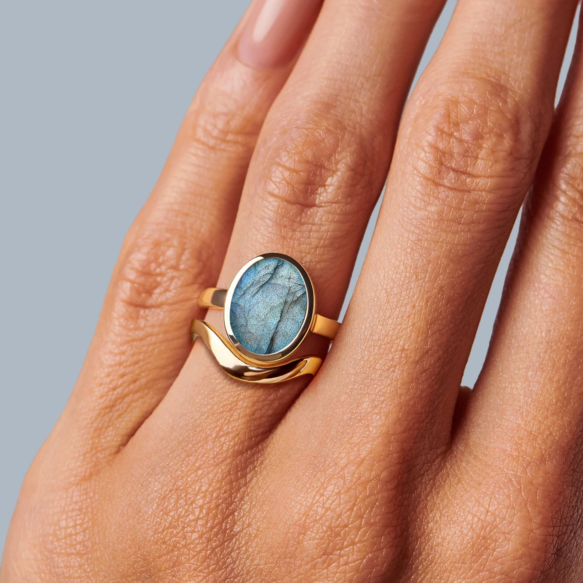 Enfolded Labradorite & Waves Rings - gold studio