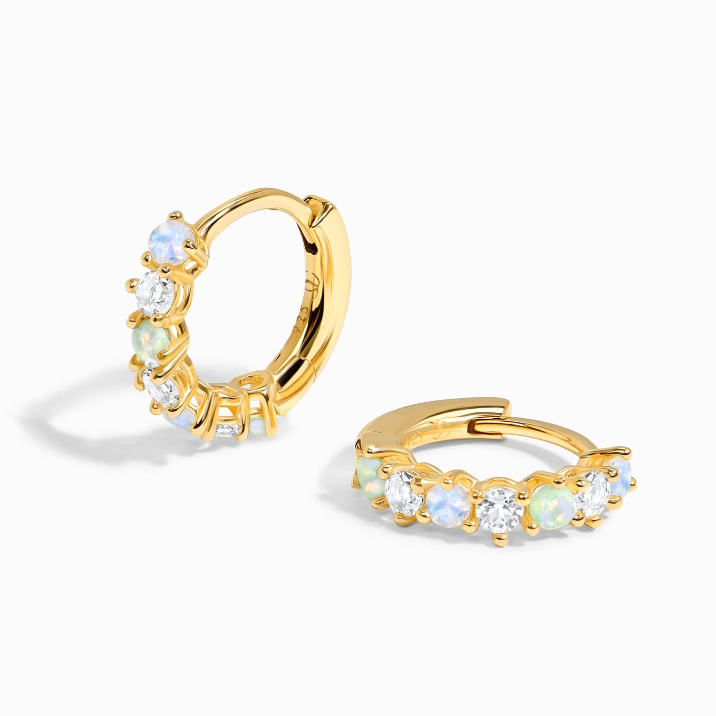 Moonstone Multigem Earrings - Bonny Hoops, yellow gold