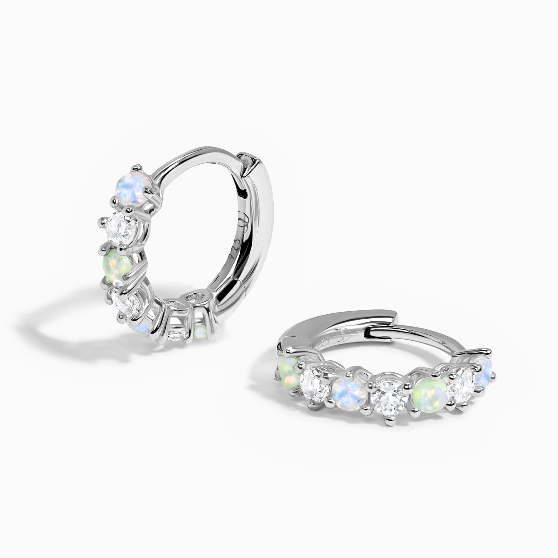 Moonstone Multigem Earrings - Bonny Hoops, silver