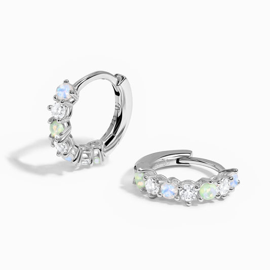 Moonstone Multigem Earrings - Bonny Hoops, silver