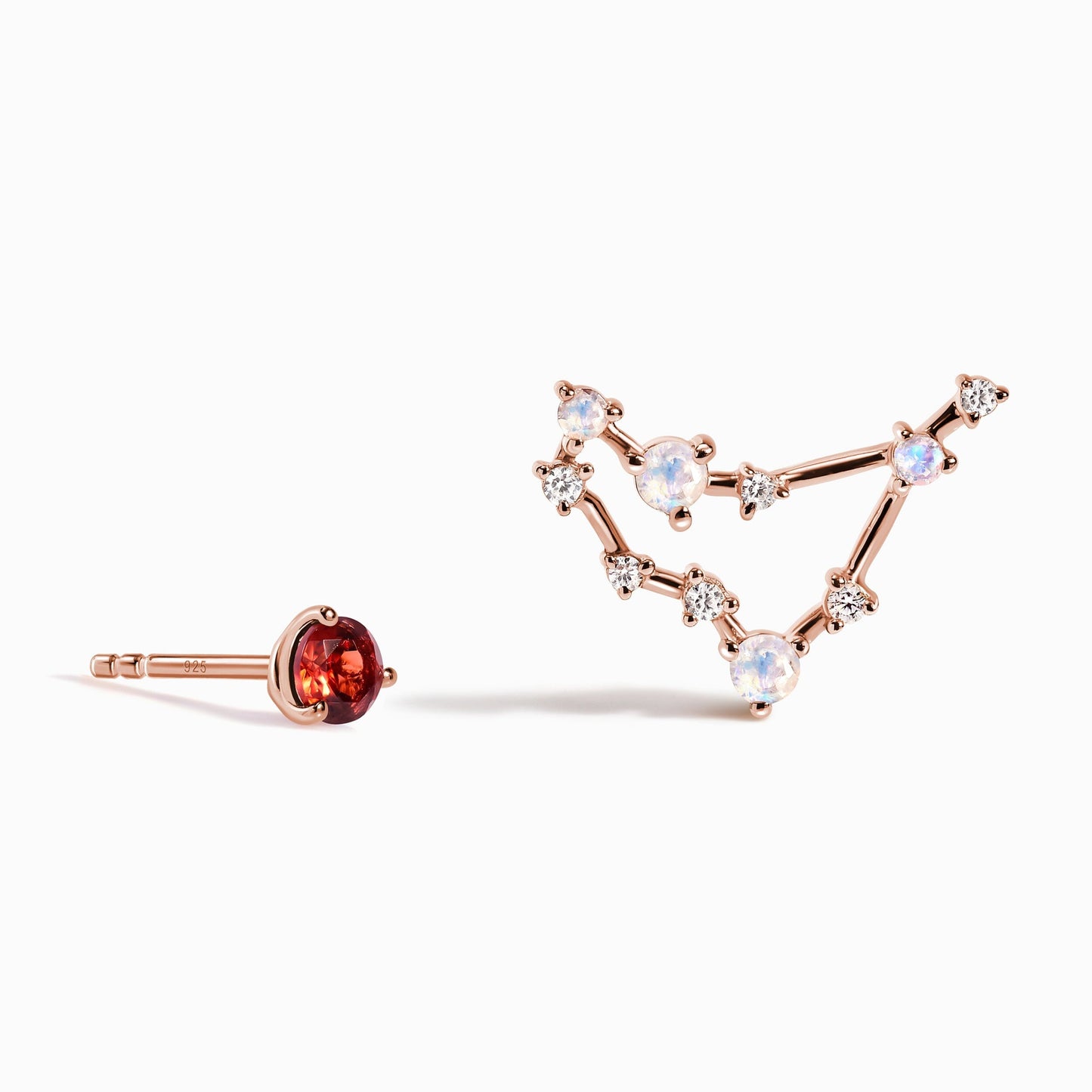 Zodiac Birthstone Diamond Studs - Capricorn Garnet - rose gold