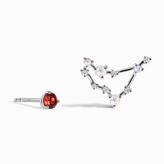 Zodiac Birthstone Diamond Studs - Capricorn Garnet - white gold
