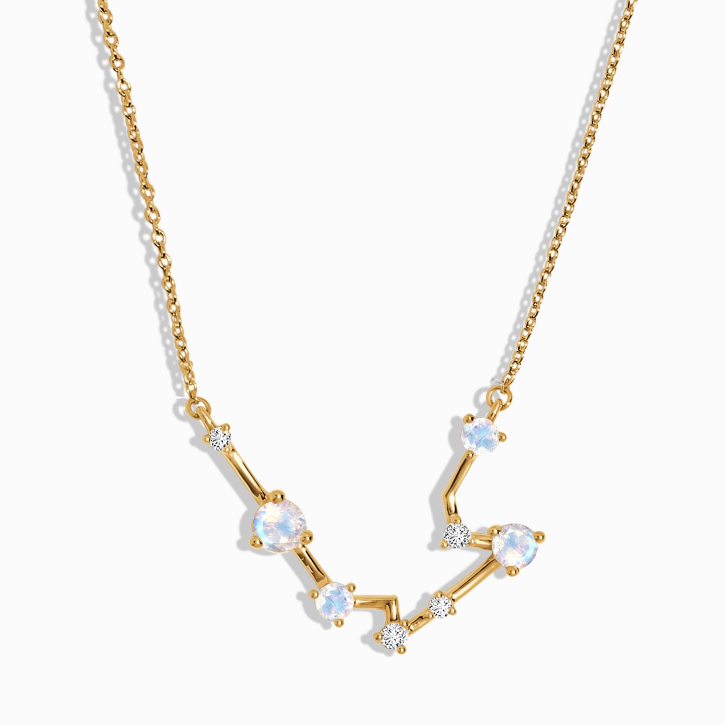 Fine Moonstone Lab Diamond Necklace - Aquarius Zodiac Constellation - yellow gold vermeil