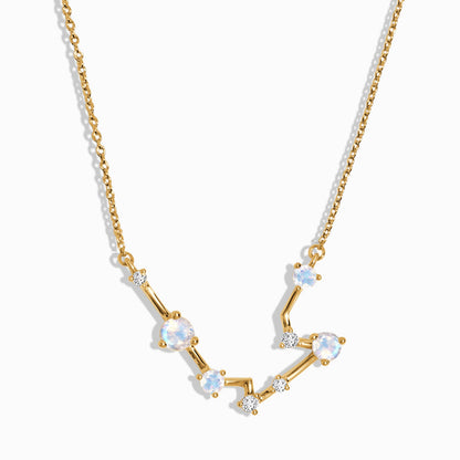 Fine Moonstone Lab Diamond Necklace - Aquarius Zodiac Constellation - yellow gold vermeil
