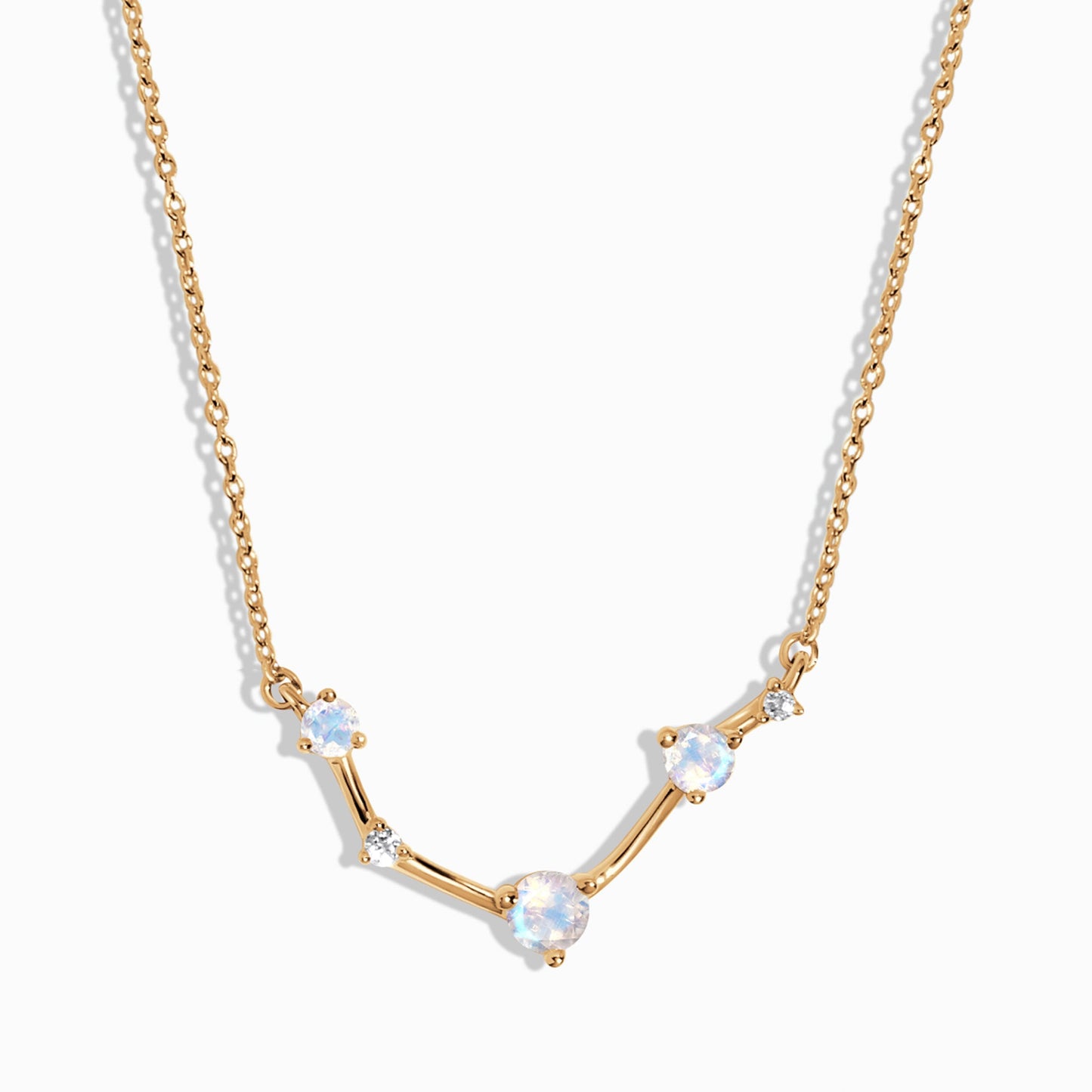 Fine Moonstone Lab Diamond Necklace - Aries Zodiac Constellation - yellow gold vermeil
