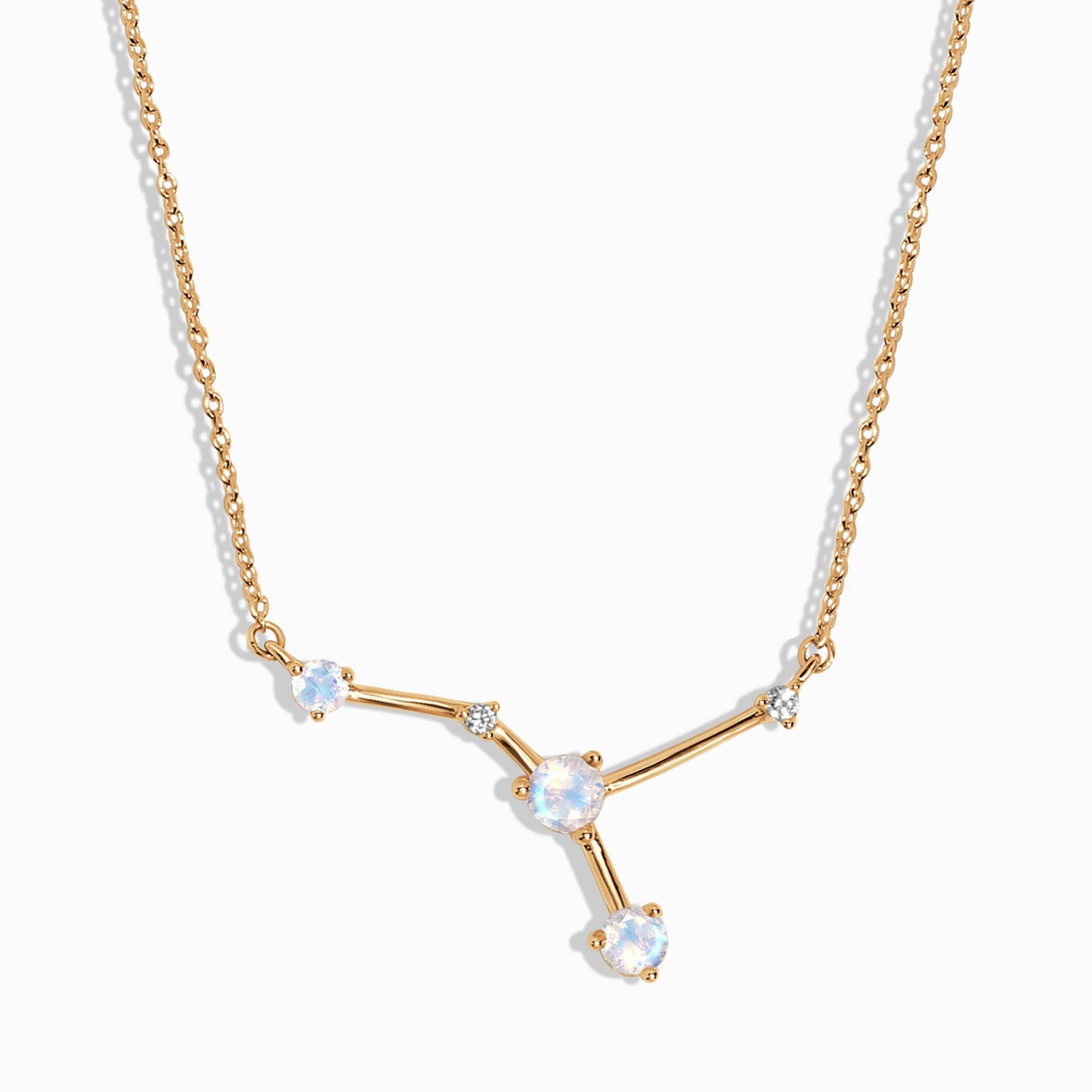 Fine Moonstone Lab Diamond Necklace - Cancer Zodiac Constellation - YG