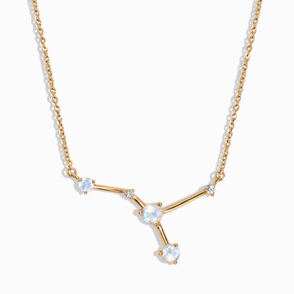 Fine Moonstone Lab Diamond Necklace - Cancer Zodiac Constellation - YG