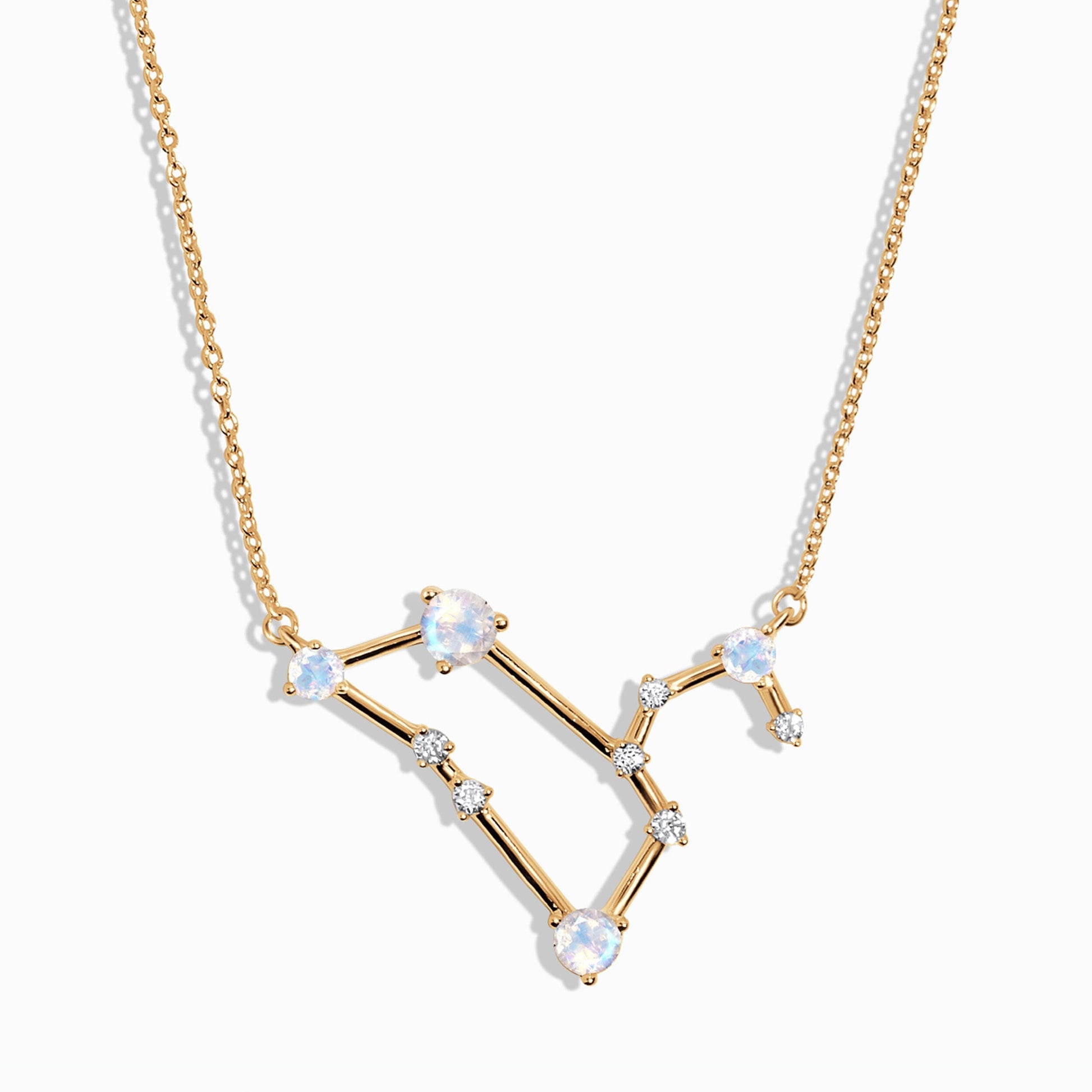 Fine Moonstone Lab Diamond Necklace - Leo Zodiac Constellation - yellow gold vermeil