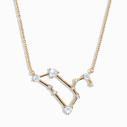 Fine Moonstone Lab Diamond Necklace - Leo Zodiac Constellation - yellow gold vermeil