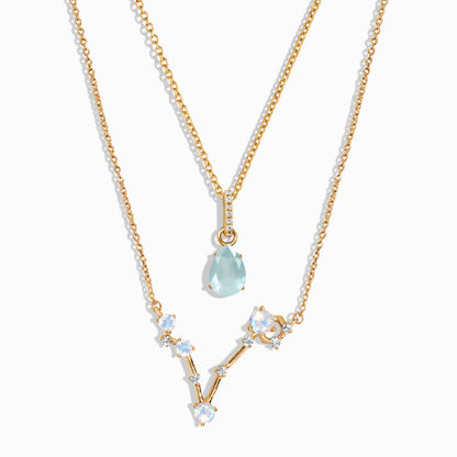 Pisces Zodiac & March Birthstone Necklaces - yellow gold