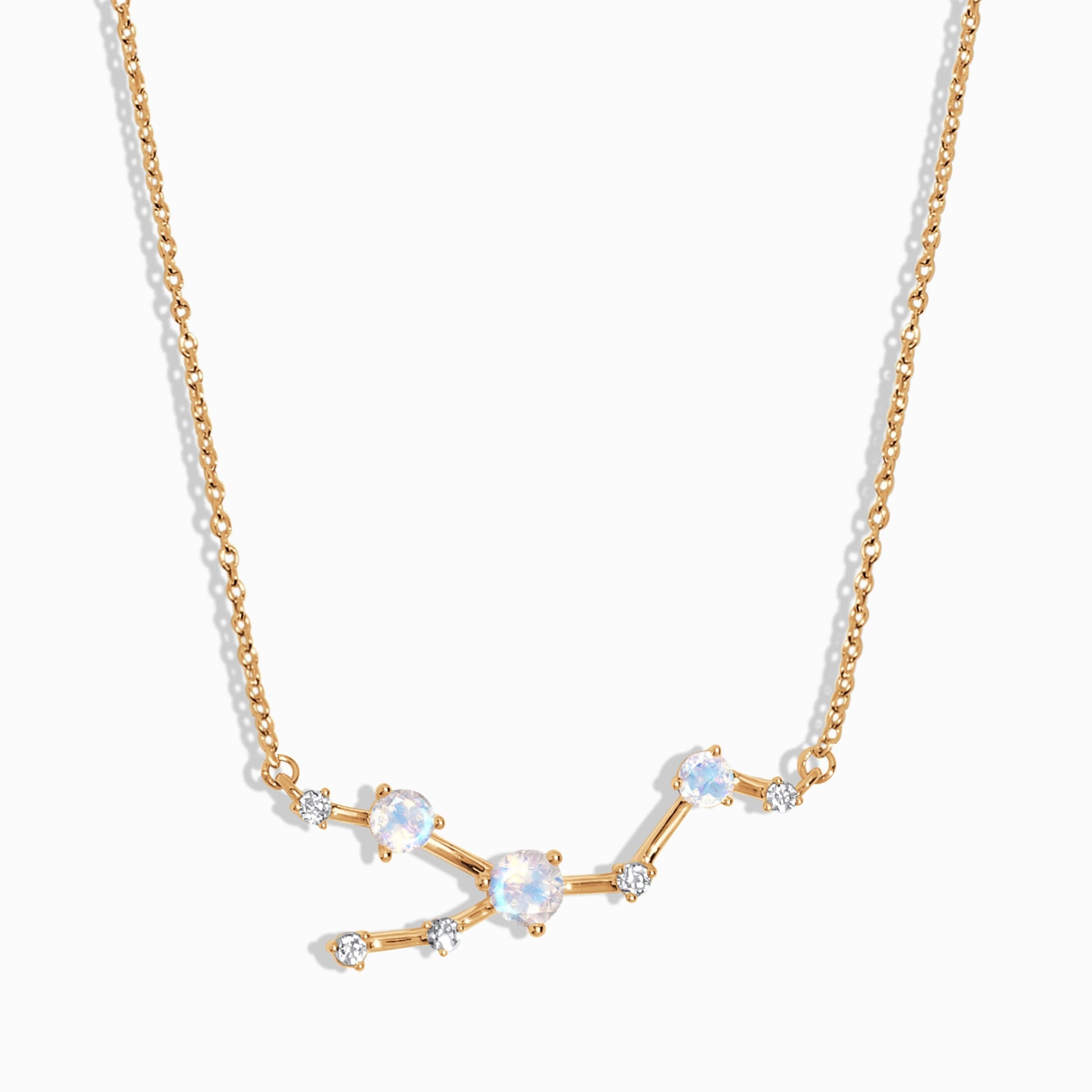Fine Moonstone Lab Diamond Necklace - Taurus Zodiac Constellation - yellow gold vermeil