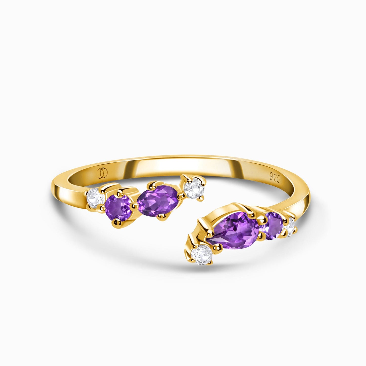 Adjustable Amethyst Ring Flourish - yellow gold
