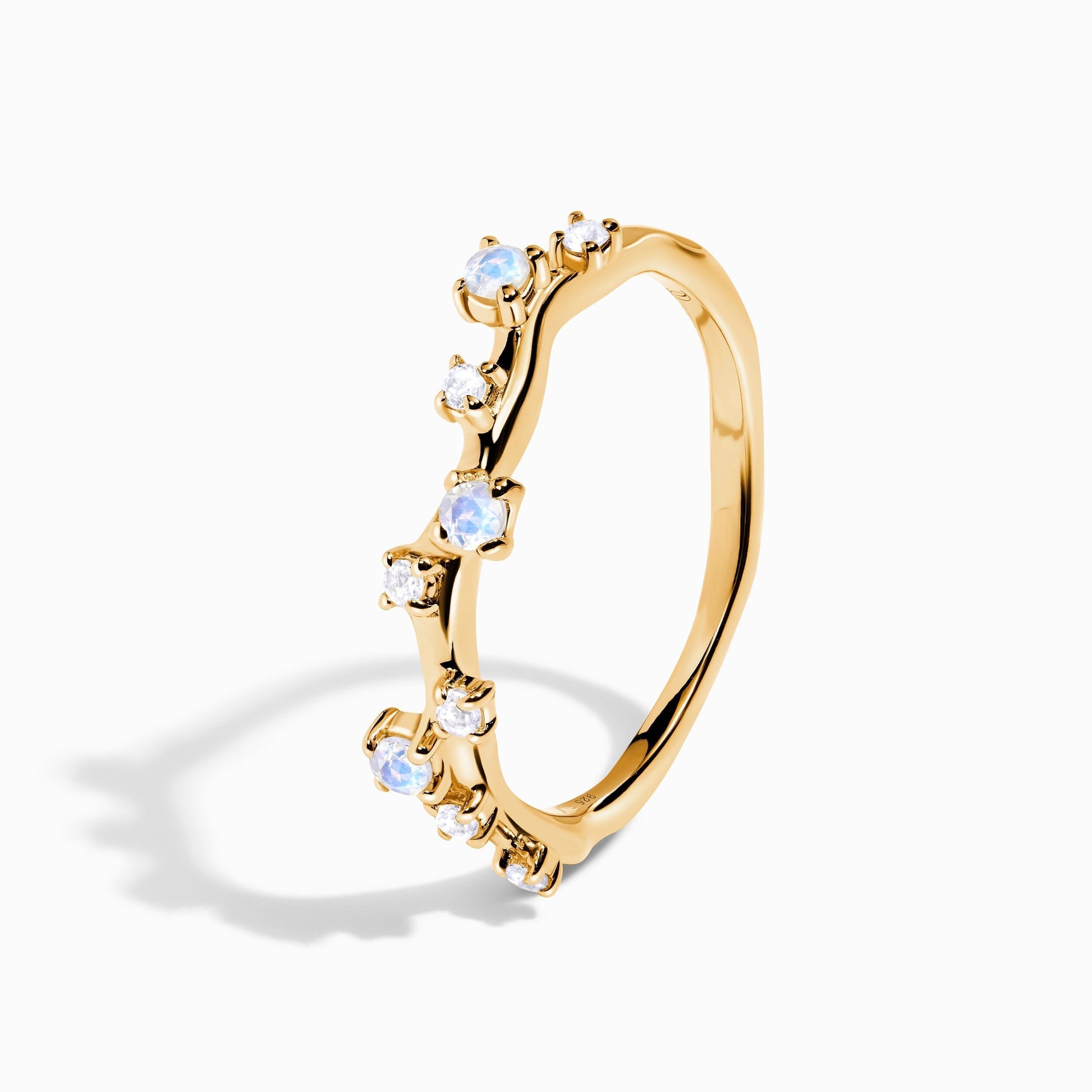 Fine Moonstone Lab Diamond Ring - Stardust Band - detail 2 YG