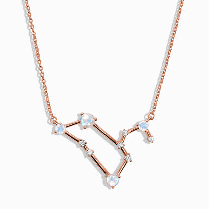Fine Moonstone Lab Diamond Necklace - Leo Zodiac Constellation - rose gold detail