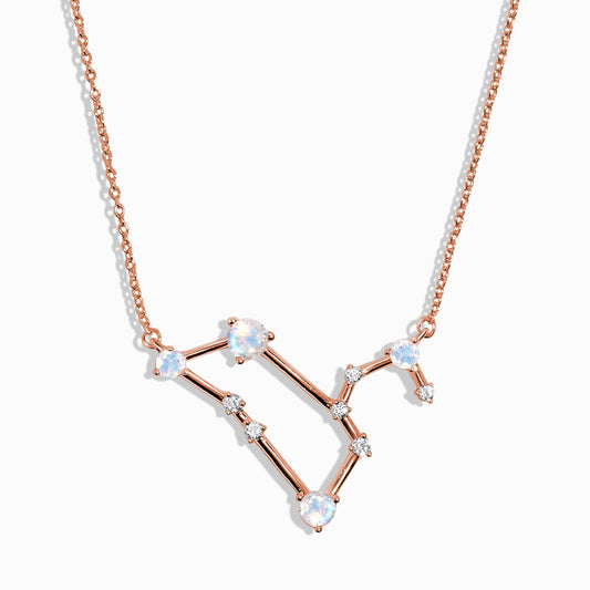 Fine Moonstone Lab Diamond Necklace - Leo Zodiac Constellation - rose gold detail