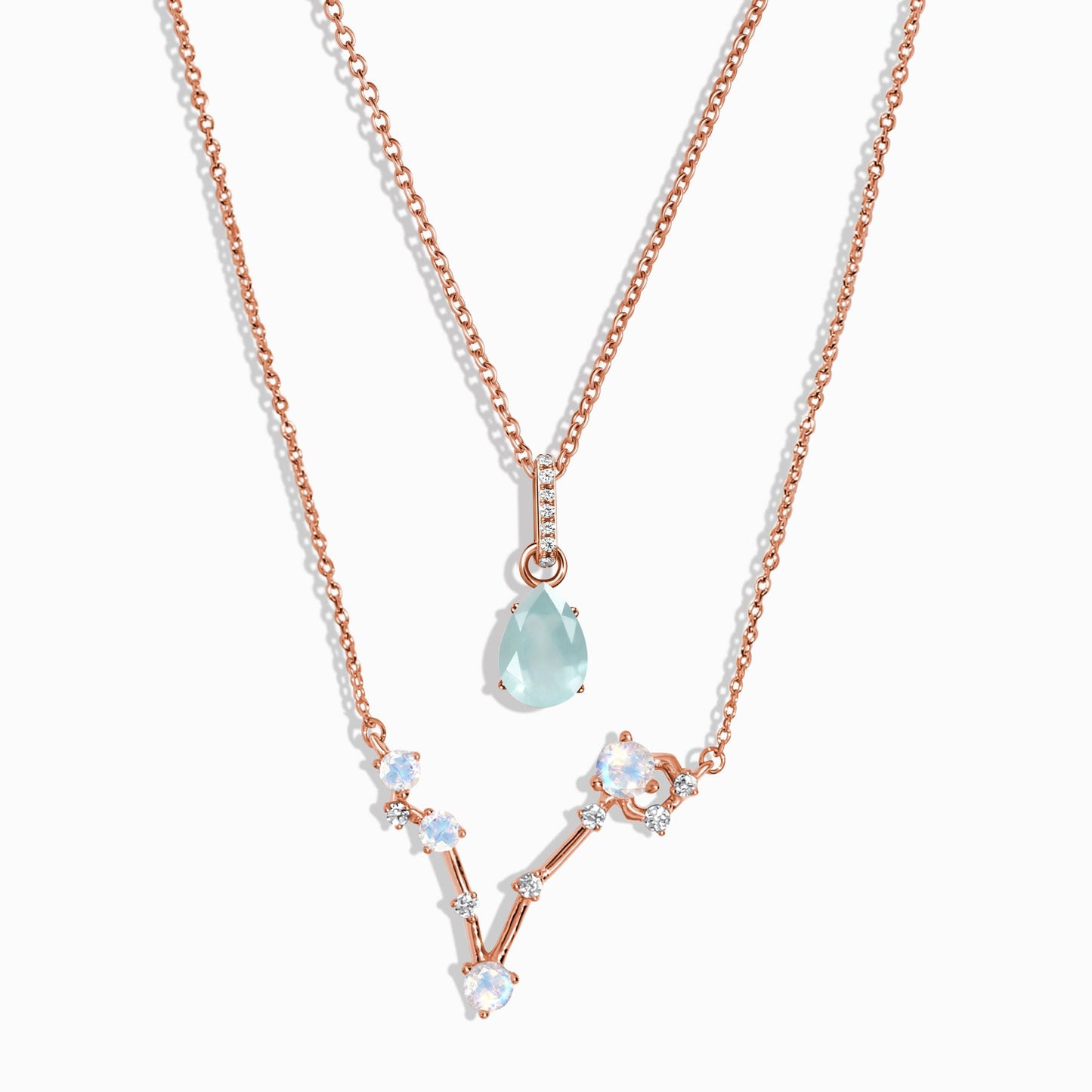 Pisces Zodiac & March Birthstone Necklaces - rose gold