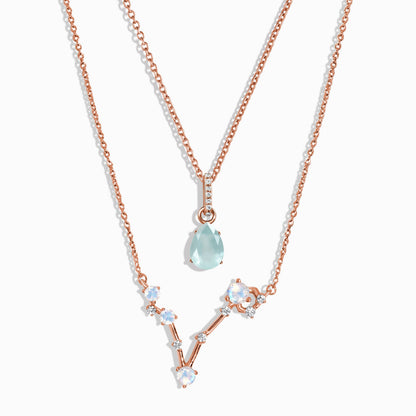 Pisces Zodiac & March Birthstone Necklaces - rose gold