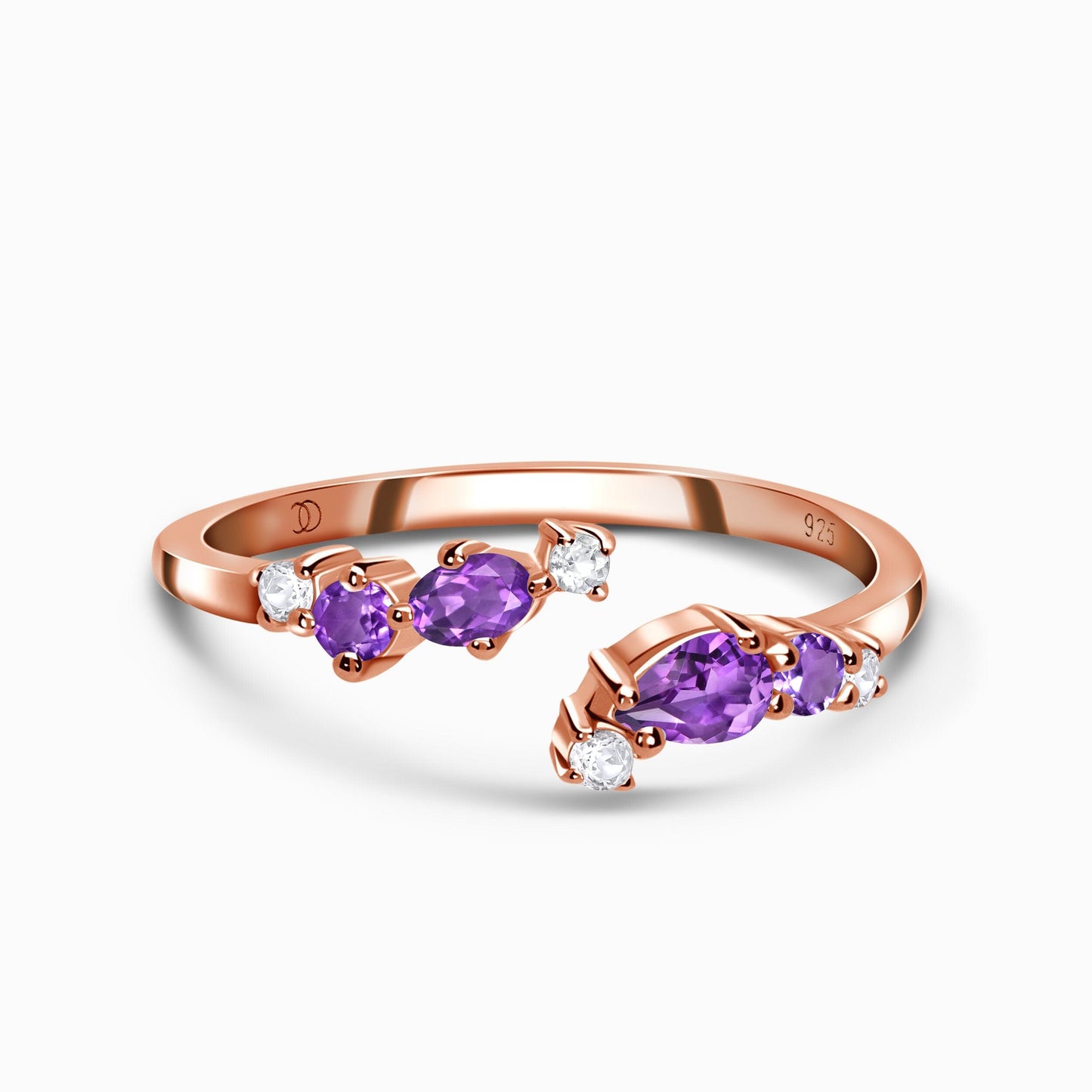 Adjustable Amethyst Ring Flourish - rose gold