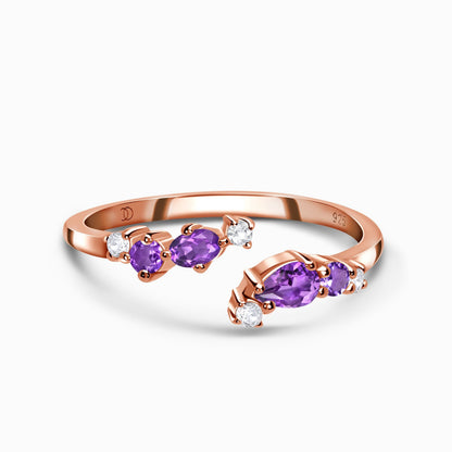 Adjustable Amethyst Ring Flourish - rose gold