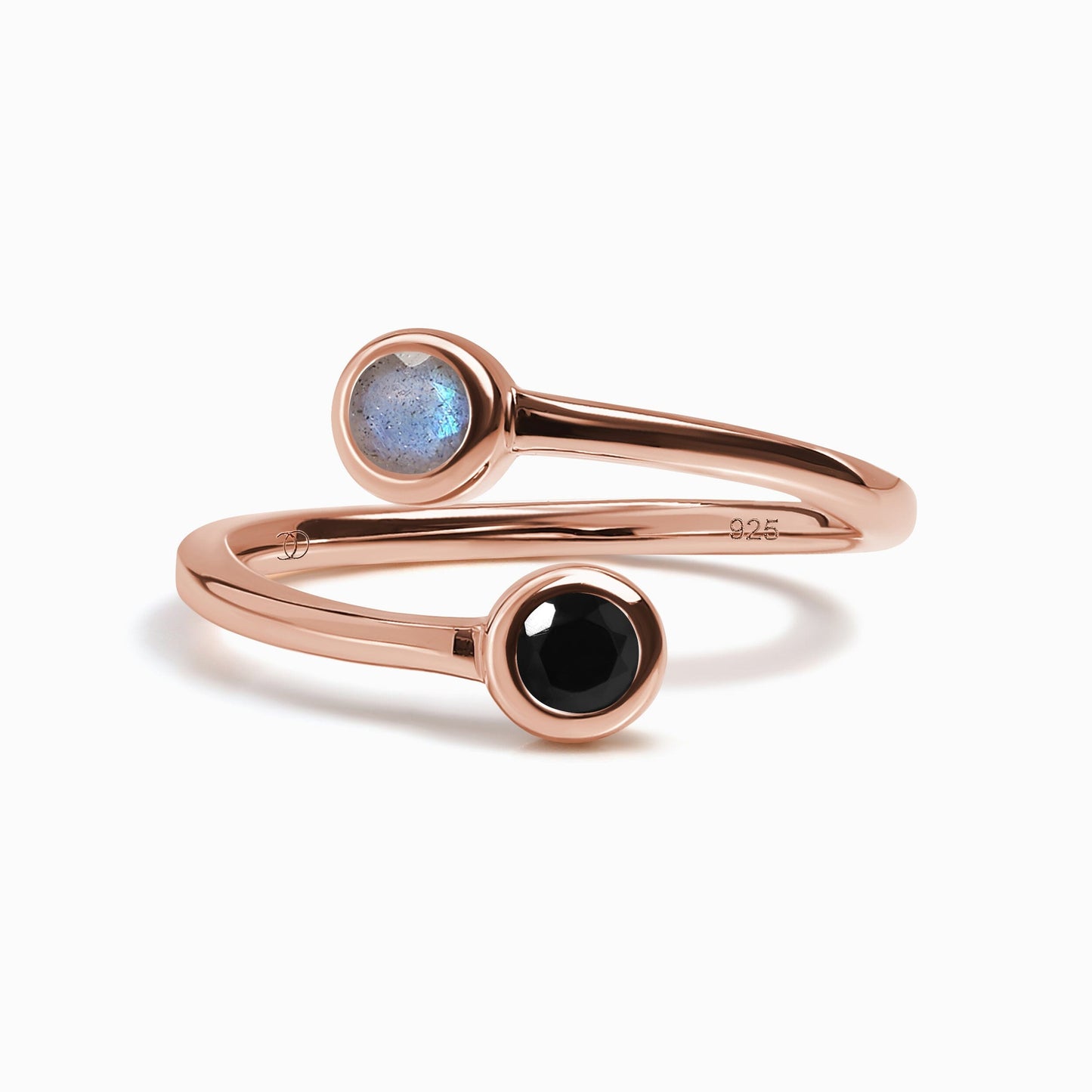 Adjustable Black Obsidian Labradorite Ring - Evolve - rose gold vermeil