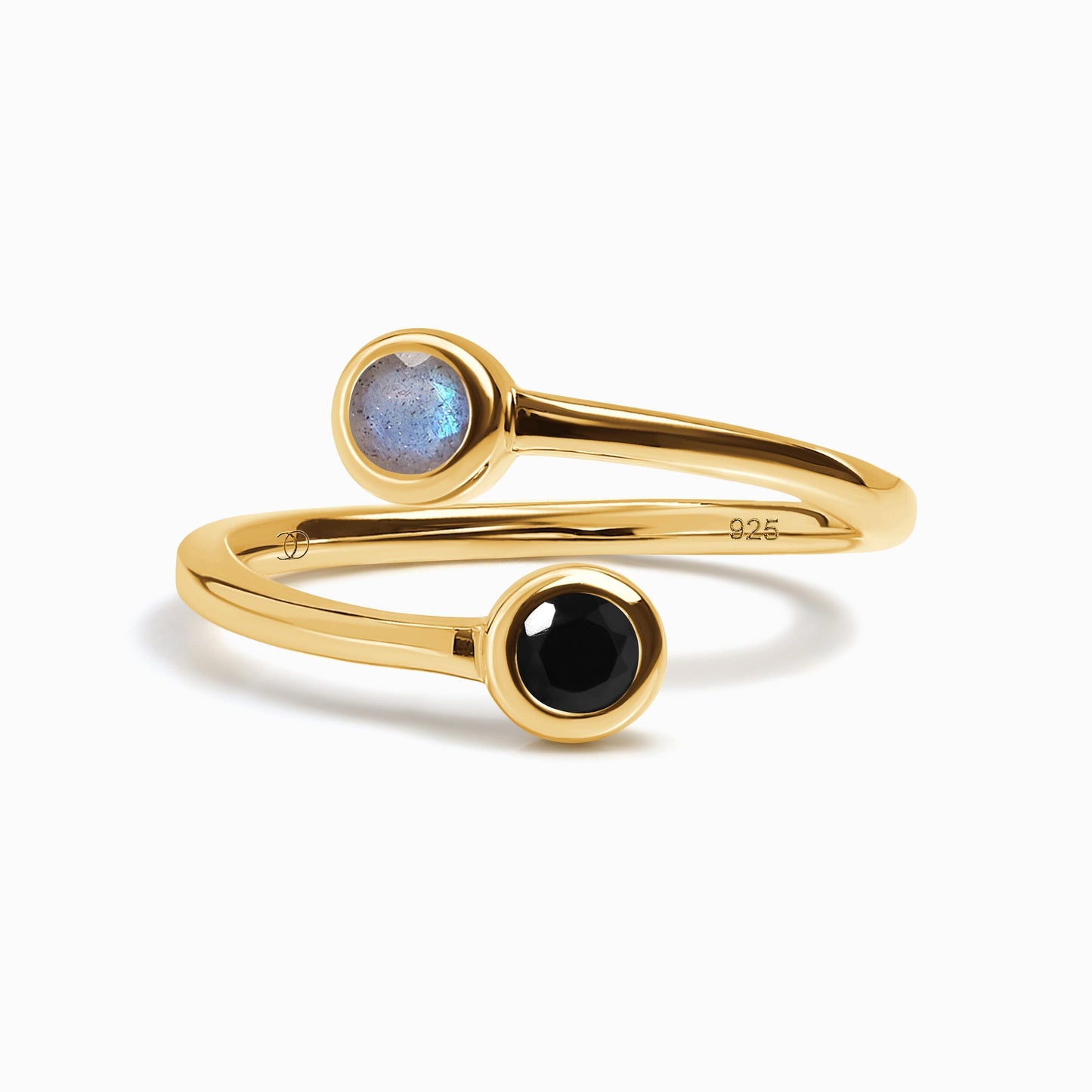 Adjustable Black Obsidian Labradorite Ring - Evolve - yellow gold vermeil