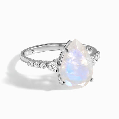 Moonstone Lab Diamond Ring - Queen Of Lustre white gold