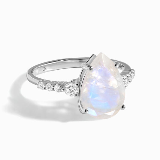 Moonstone Lab Diamond Ring - Queen Of Lustre white gold
