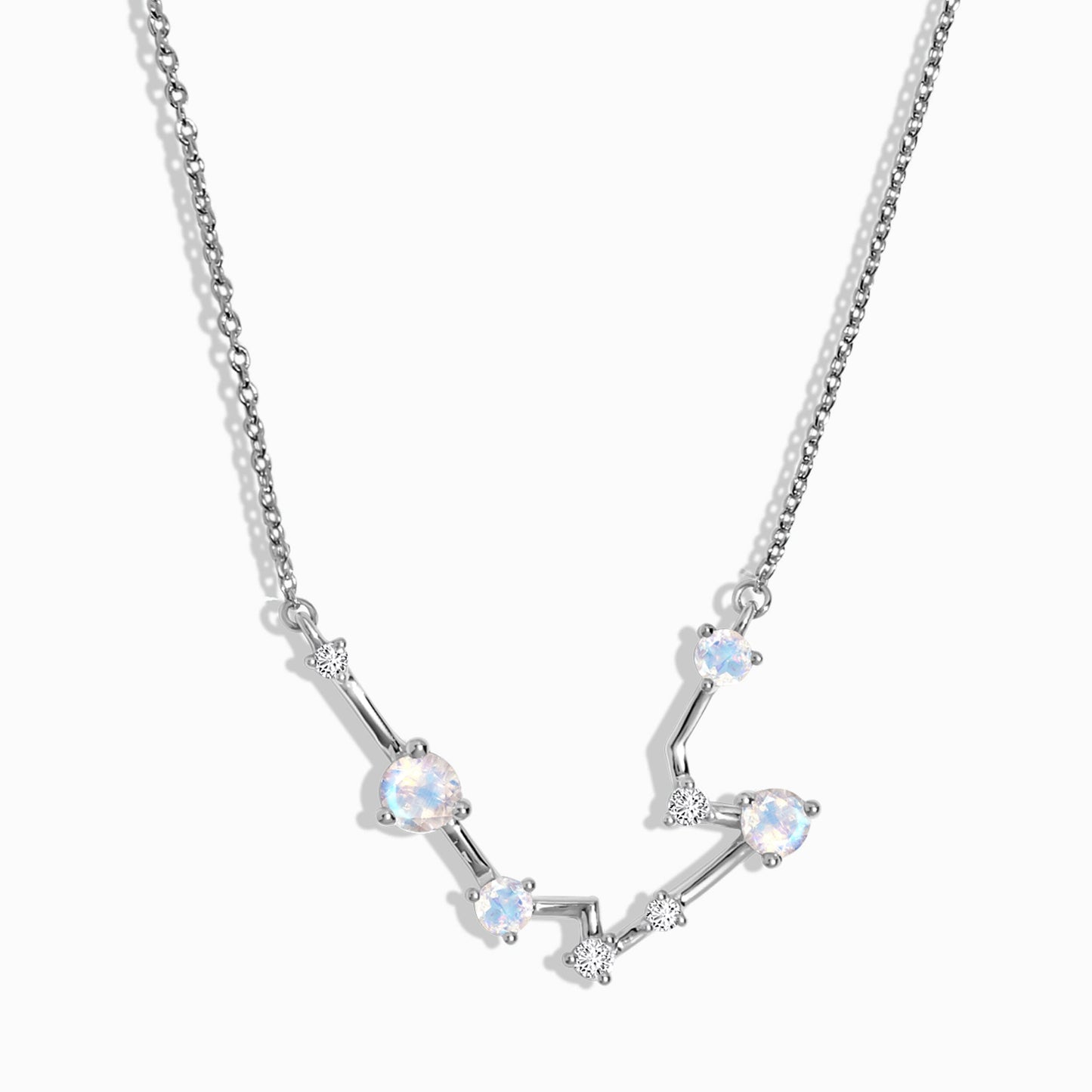 Fine Moonstone Lab Diamond Necklace - Aquarius Zodiac Constellation - sterling silver