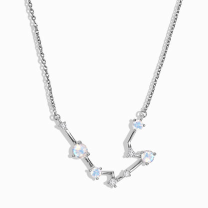 Fine Moonstone Lab Diamond Necklace - Aquarius Zodiac Constellation - sterling silver