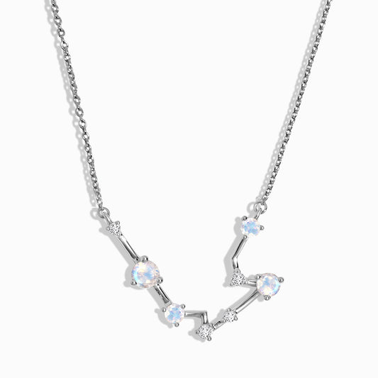 Fine Moonstone Lab Diamond Necklace - Aquarius Zodiac Constellation - sterling silver
