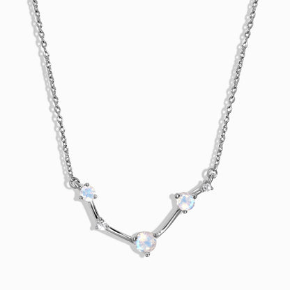 Fine Moonstone Lab Diamond Necklace - Aries Zodiac Constellation - sterling silver