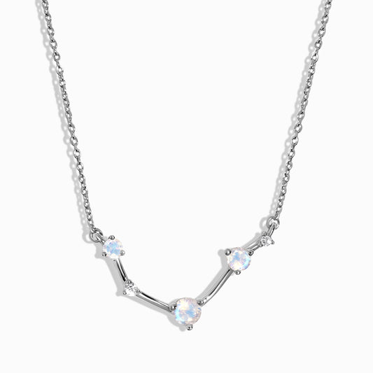 Fine Moonstone Lab Diamond Necklace - Aries Zodiac Constellation - sterling silver