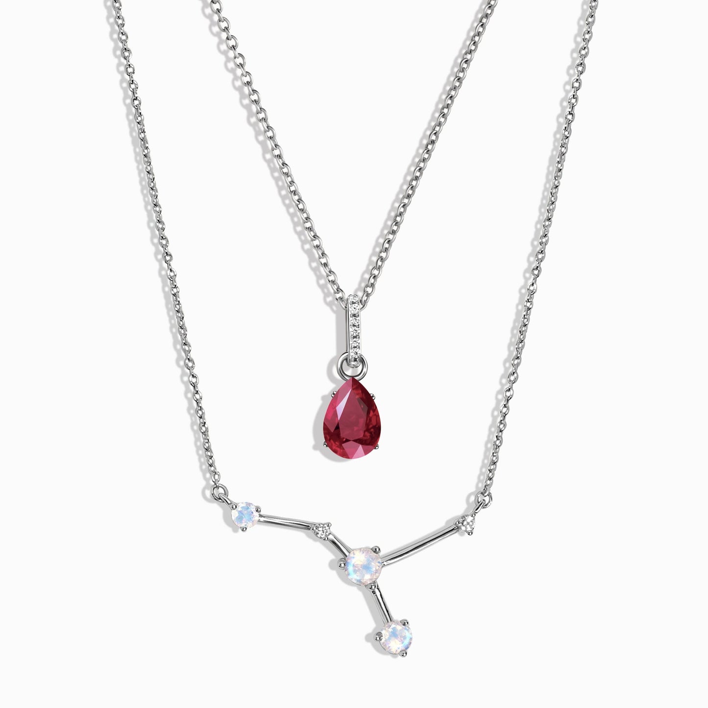 Cancer Zodiac & July Birthstone Necklaces - silver