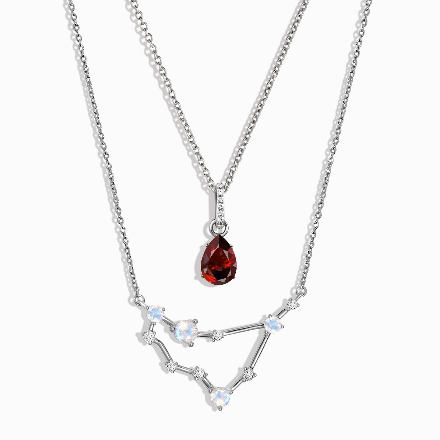 Capricorn Zodiac & January Birthstone Necklaces - silver