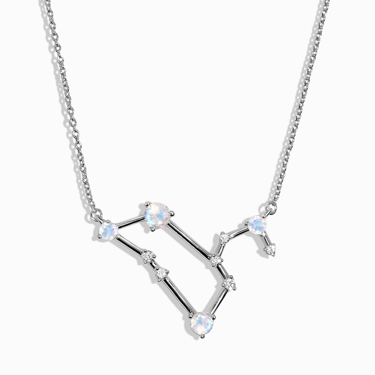 Fine Moonstone Lab Diamond Necklace - Leo Zodiac Constellation - sterling silver