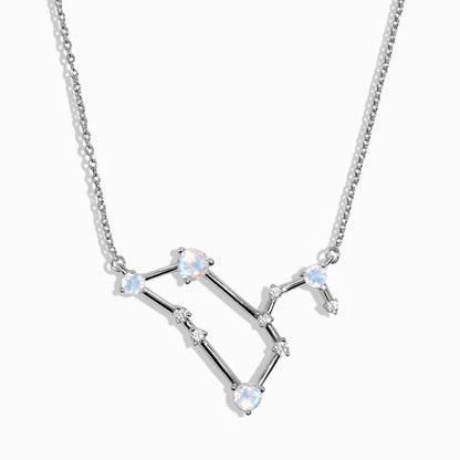 Fine Moonstone Lab Diamond Necklace - Leo Zodiac Constellation - sterling silver