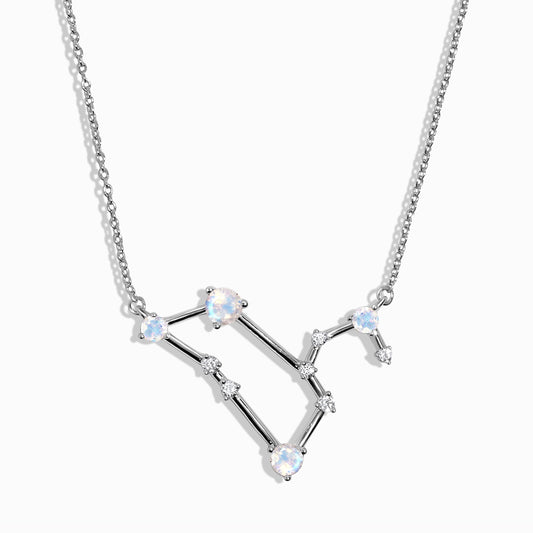 Fine Moonstone Lab Diamond Necklace - Leo Zodiac Constellation - sterling silver