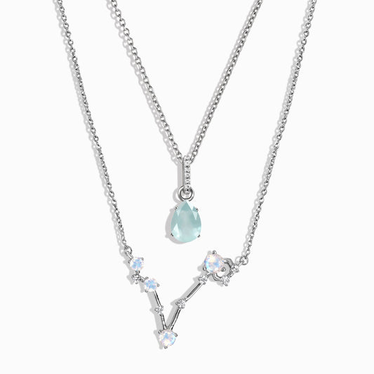 Pisces Zodiac & March Birthstone Necklaces - silver