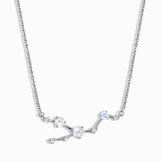 Fine Moonstone Lab Diamond Necklace - Taurus Zodiac Constellation - sterling silver