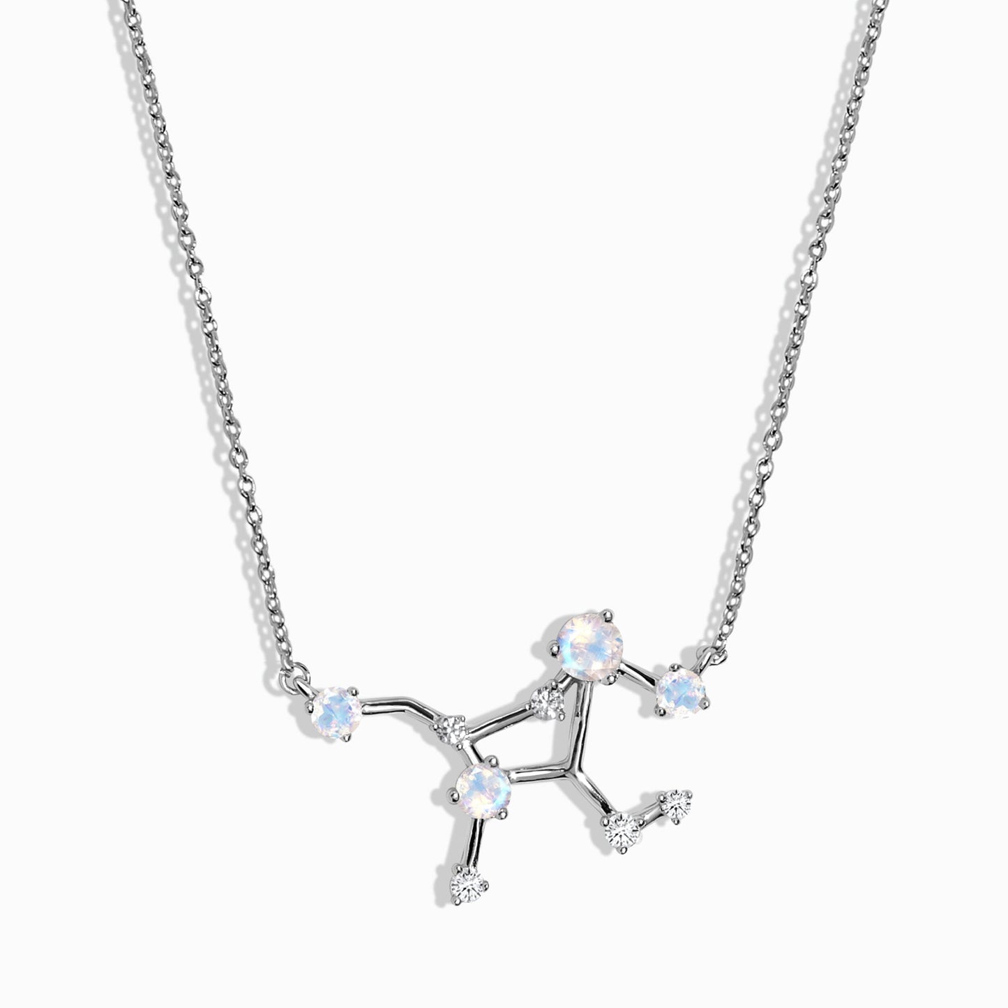 Fine Moonstone Lab Diamond Necklace - Virgo Zodiac Constellation - sterling silver